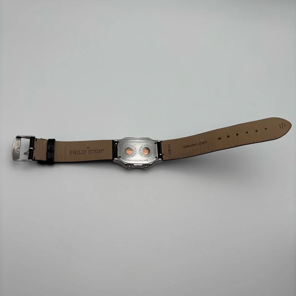 Philip Stein Teslar Dual Time Diamond Bezel Watch 45mm Lizard Strap - Picture 7 of 10